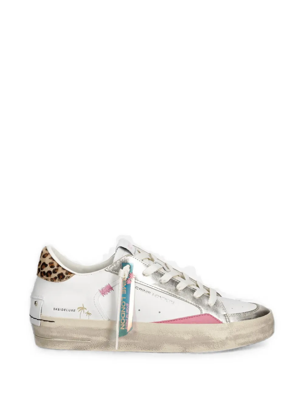 Crime London Sneakers im Metallic-Look mit Leopardenprint – Weiß (29153PP8)