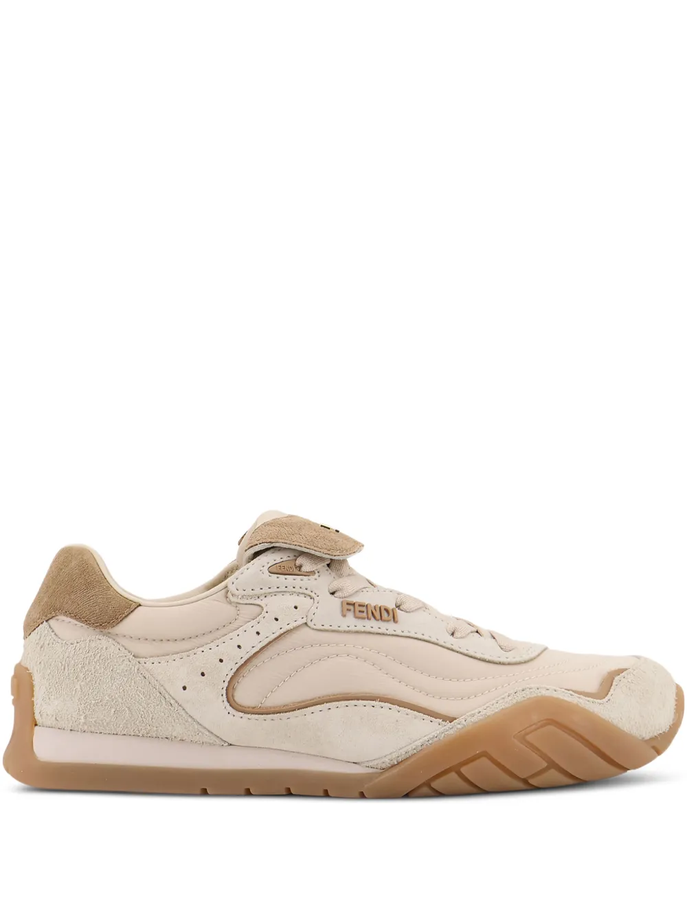 FENDI Wave Pulse leren sneakers met vlakken – Beige (8E8820AYFE)