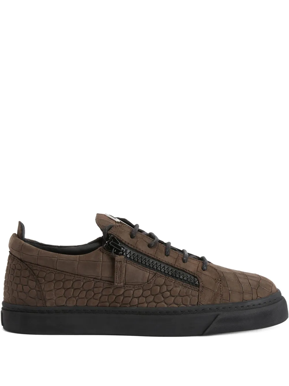 Giuseppe Zanotti Frankie sneakers met krokodillen-reliëf en rits – Bruin (RU50034H01)