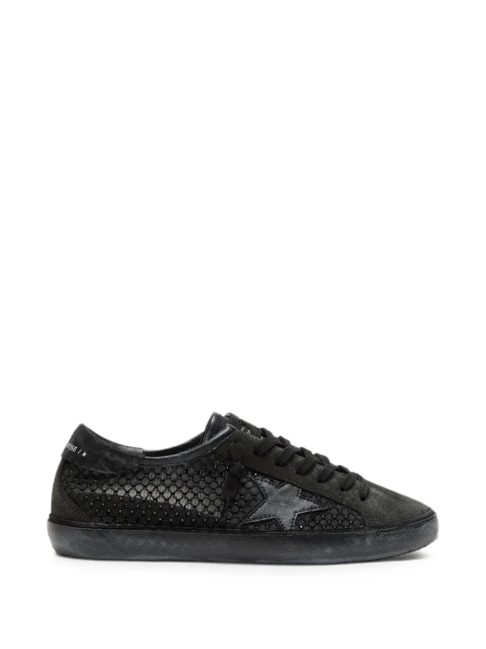 Golden Goose Super-Star LTD aus perforiertem schwarzem Wildleder mit schwarzem Stern und Kristallen (GWF01088F008590)