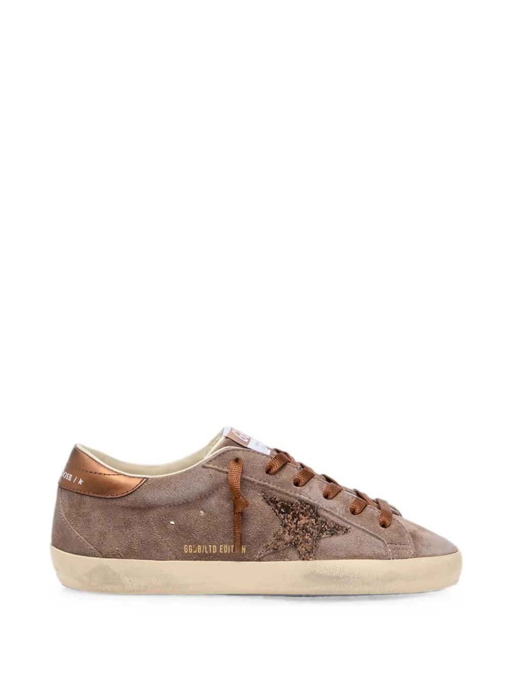 Golden Goose Super Star laminierter Wildlederabsatz mit Zehenpartie und Glitter-Stern – Braun (GWF01119F008568)