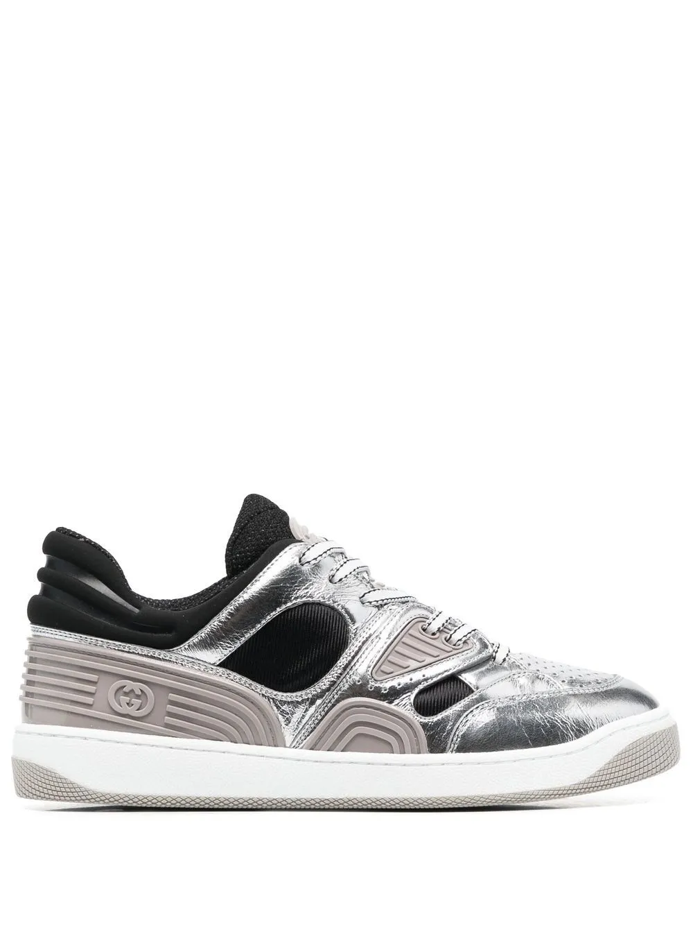 Gucci Basket Sneakers aus metallischem Leder – Grau (725905AABB8)