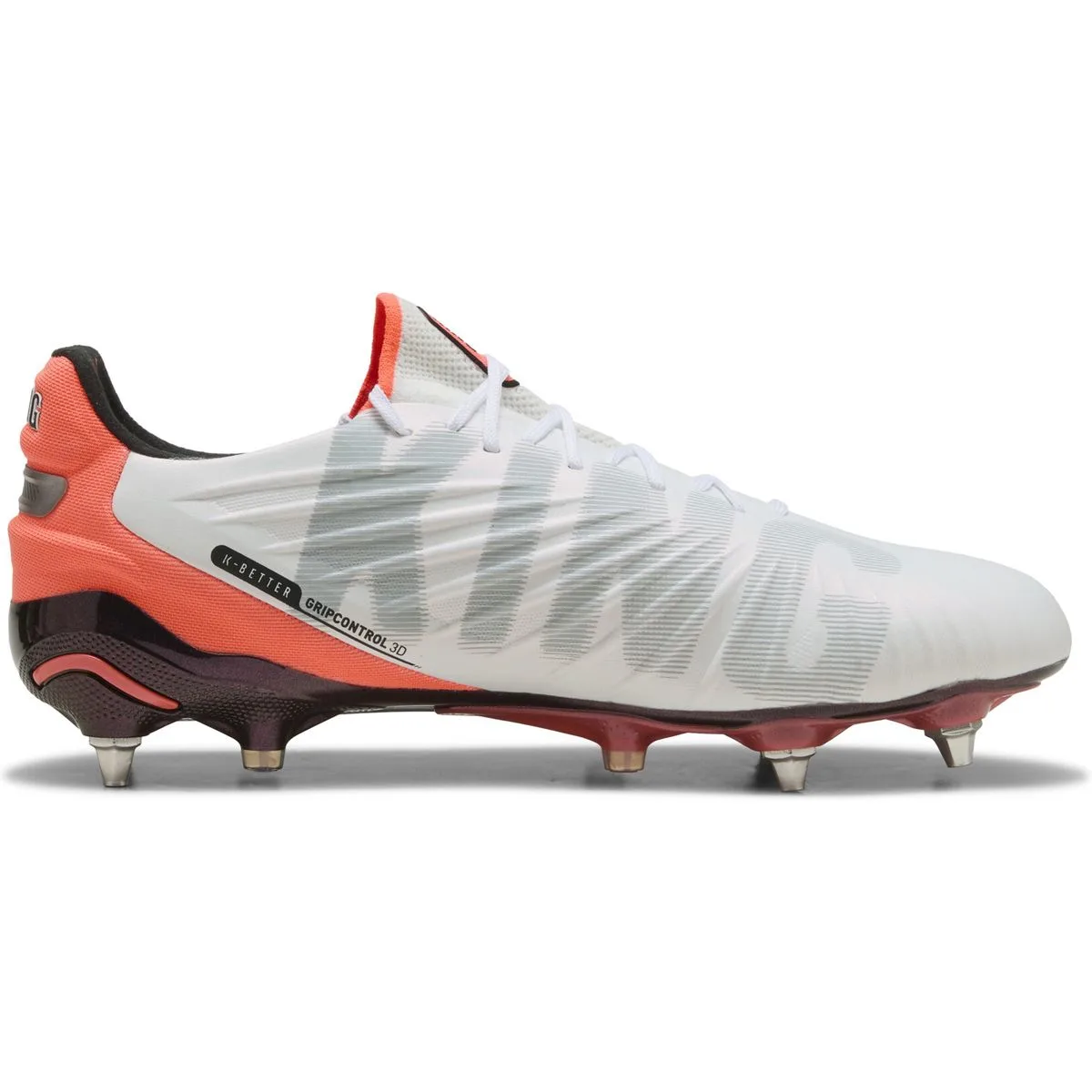 Puma King Ultimate MxSG Stollen-Fußballschuhe 01 – PUMA white/PUMA silver/glowing red/PUMA black 44 für Herren, weiß, Größe 44 EU (108817)