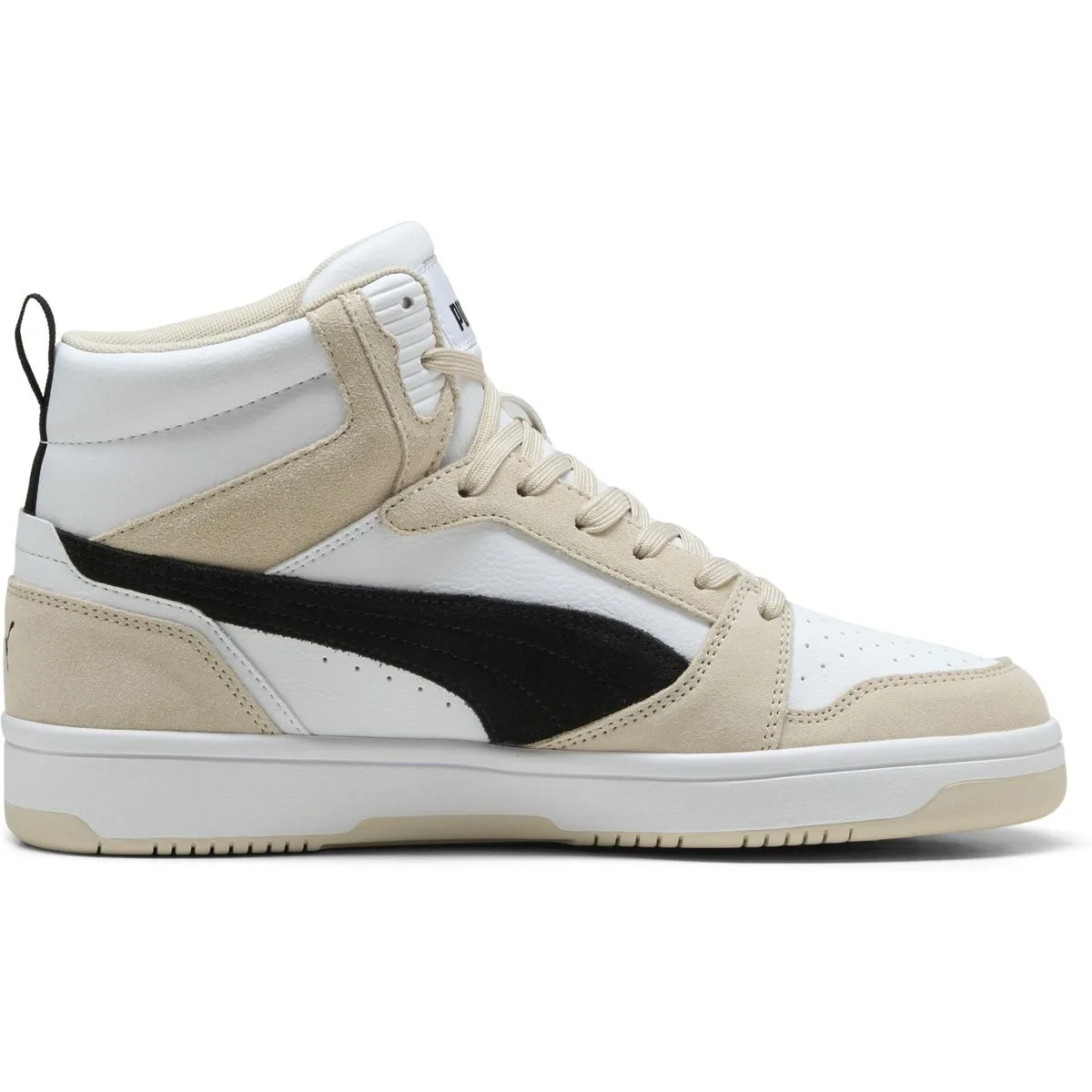 Puma Rebound V6 Suede Sneaker 05 – PUMA white/desert dust/green terrain 39 für Herren, weiß, Größe 38 ½ EU (400713)
