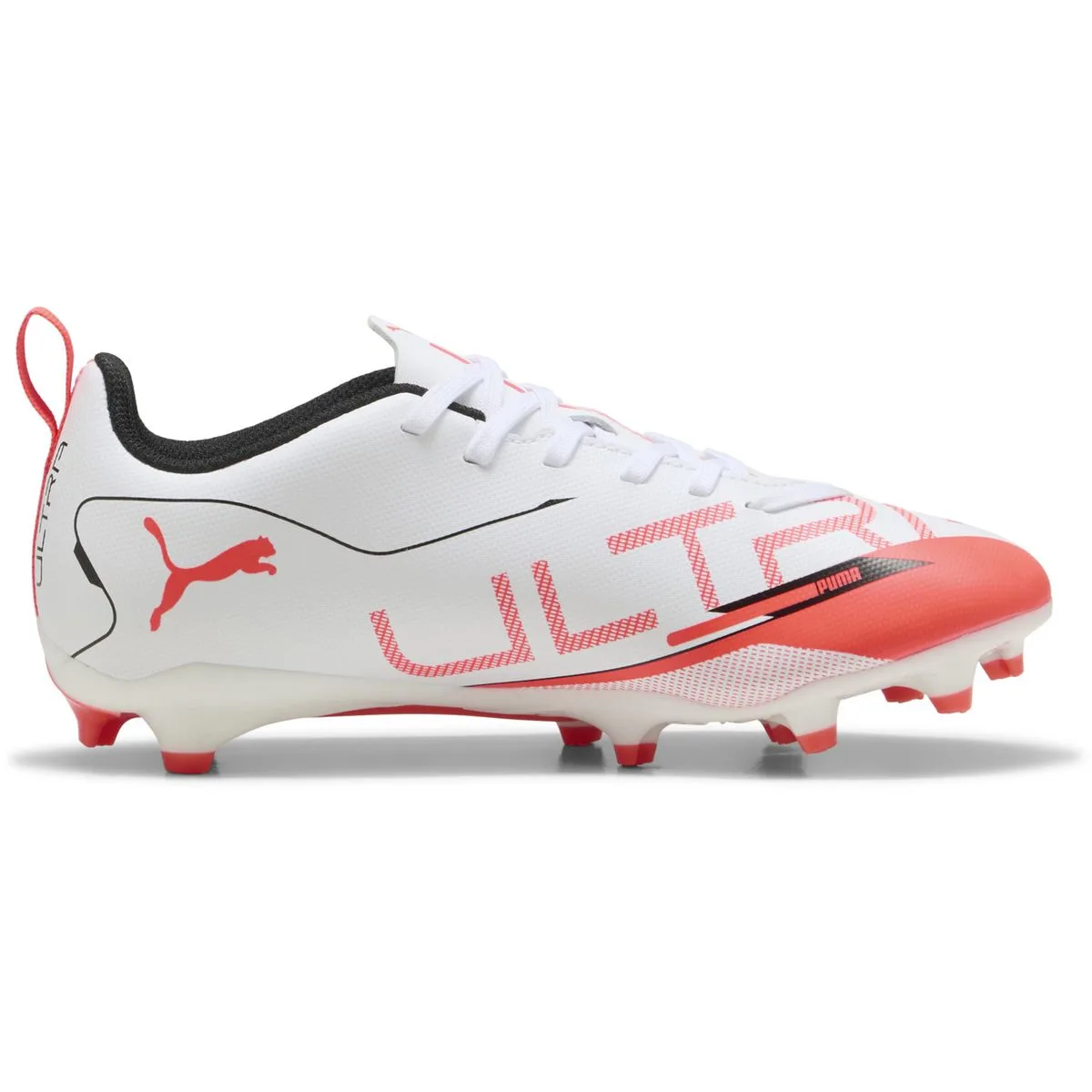 Puma Ultra 5 Play FG/AG Fußballschuhe Kinder 01 – PUMA white/PUMA black/glowing red 37 für Kinder, weiß, Größe 28 EU / 10 Kids UK (108170)