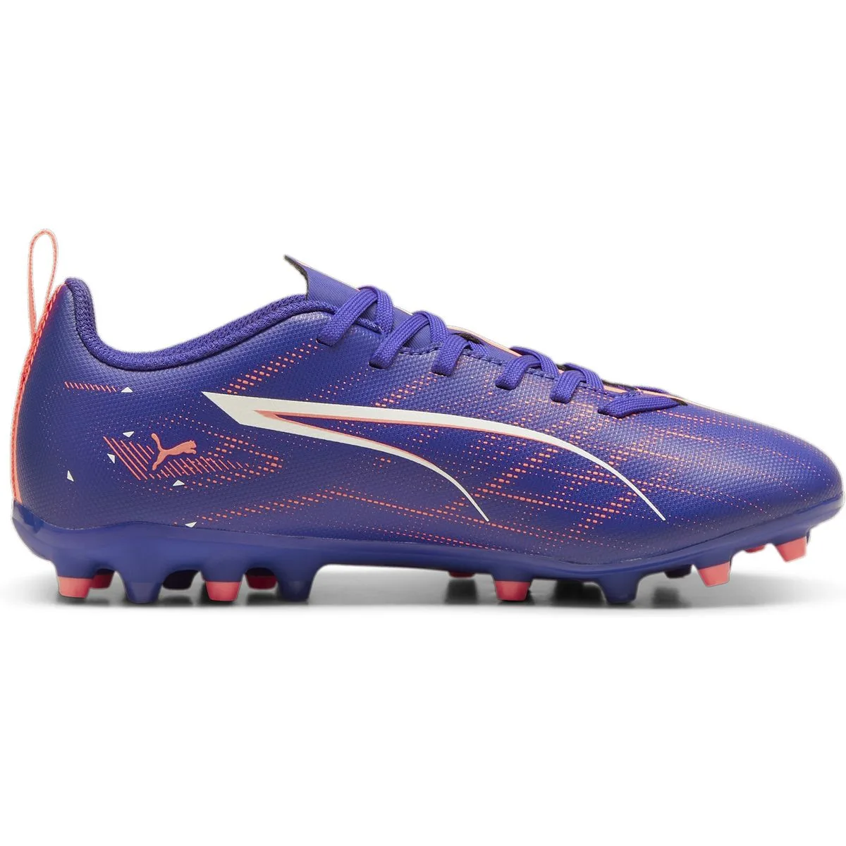 Puma Ultra 5 Play MG Fußballschuhe Kinder 01 – lapis lazuli/puma white/sunset glow 38.5 für Kinder, blau, Größe 32 EU / 13 Kids UK (107911)