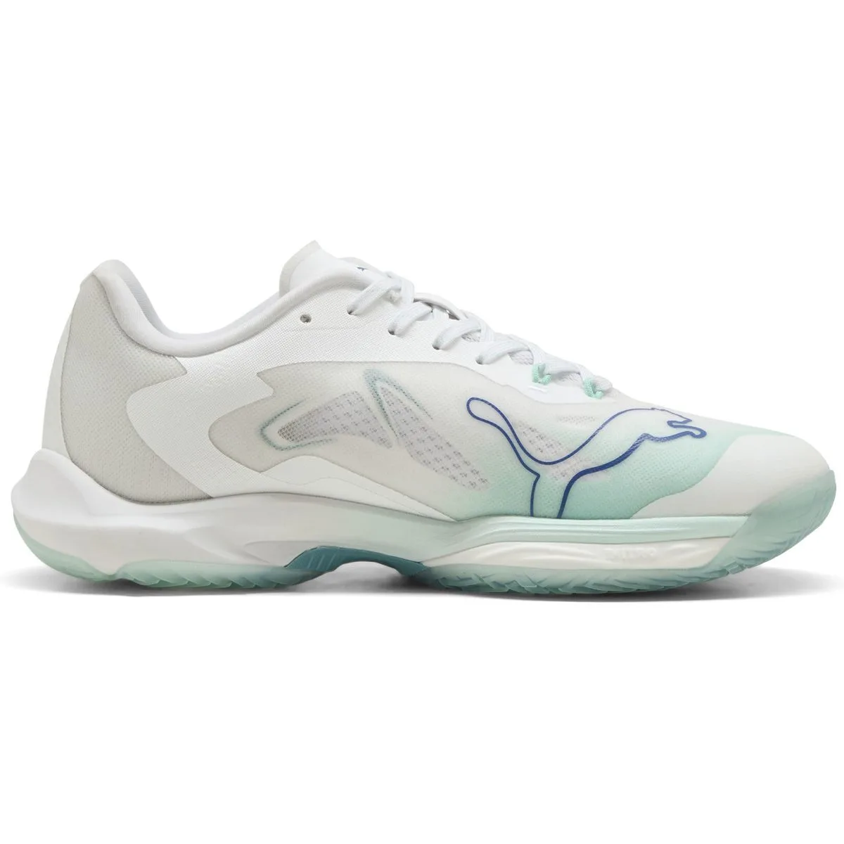 Puma Vantage Nitro W+ Game On Handballschuhe Damen 02 – PUMA white/baltic sea blue/fresh water 42.5 für Damen, weiß, Größe 37 ½ EU (108896)
