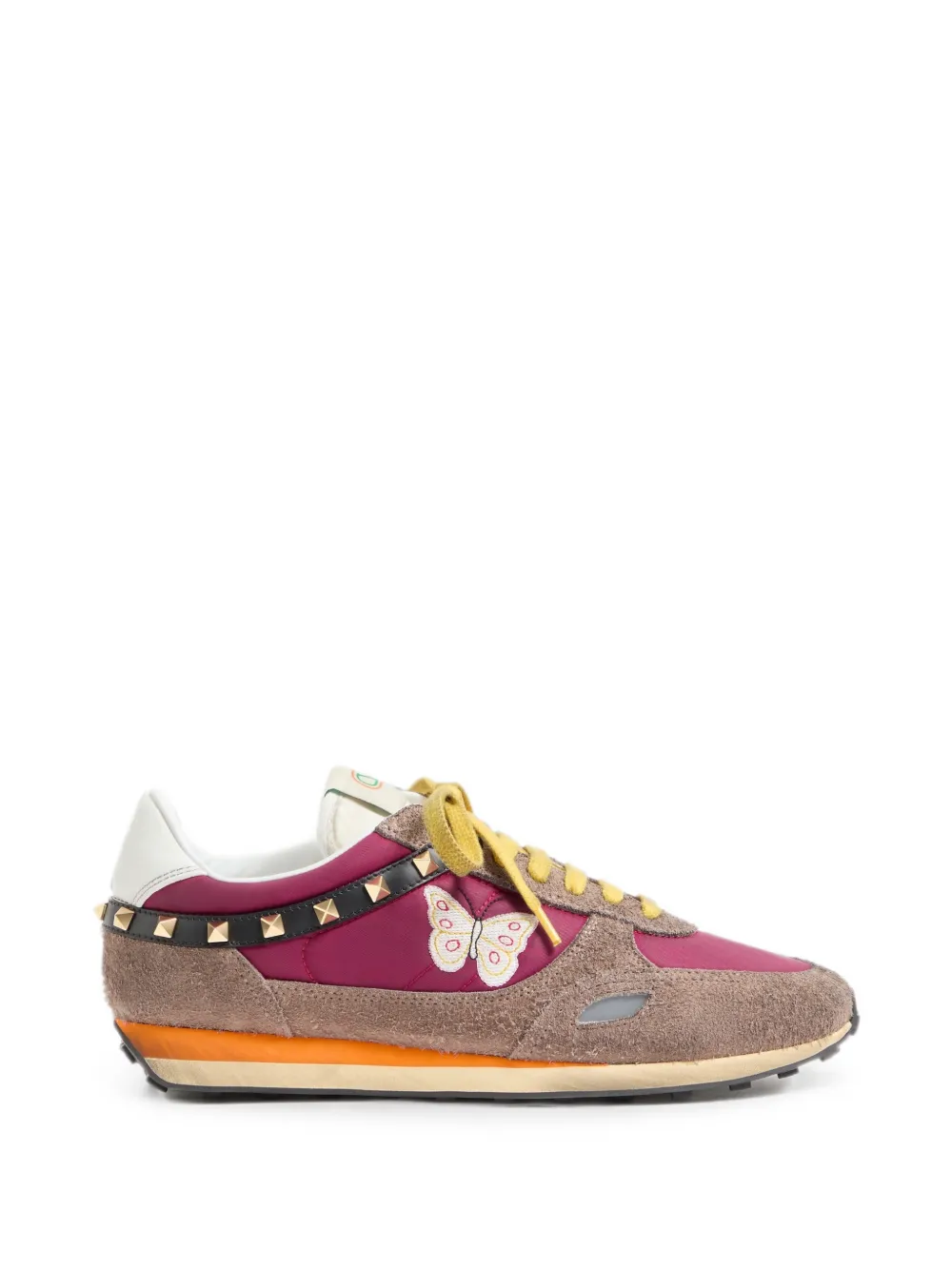 Valentino Garavani Sneakers mit Nieten aus Spaltleder und Nylon mit Schmetterlingsstickerei – Violett (YS0O23ENB)