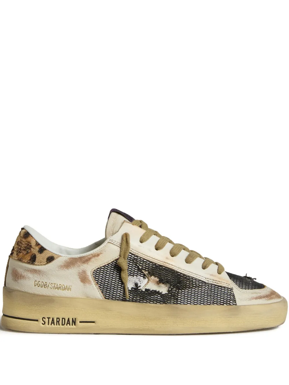 Golden Goose Stardan sneakers van nappa en mesh met luipaard-print en hiellus – Beige (GWF00370F007937)