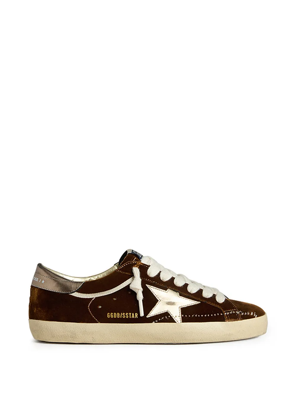 Golden Goose Super-Star Sneaker aus cognacfarbenem Samt mit Metallic-Lederstern und Fersenlasche aus Leder – Braun (GWF01016F007893)