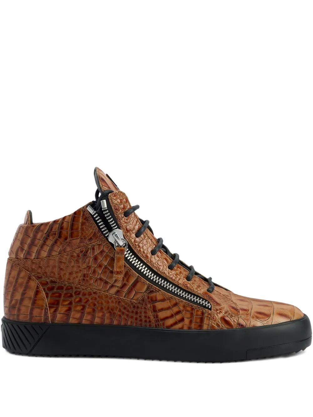 Giuseppe Zanotti Kriss sneakers met krokodillen-reliëf en rits – Bruin (RU50030H03)