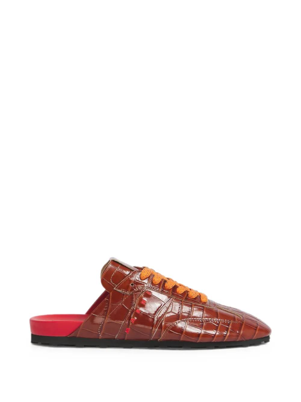 Marni Softy Soccer leren slip-on sneakers met krokodillen-effect – Bruin (SNZU019500P7839)